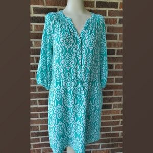 Crown & Ivy Aqua and White Print Dress